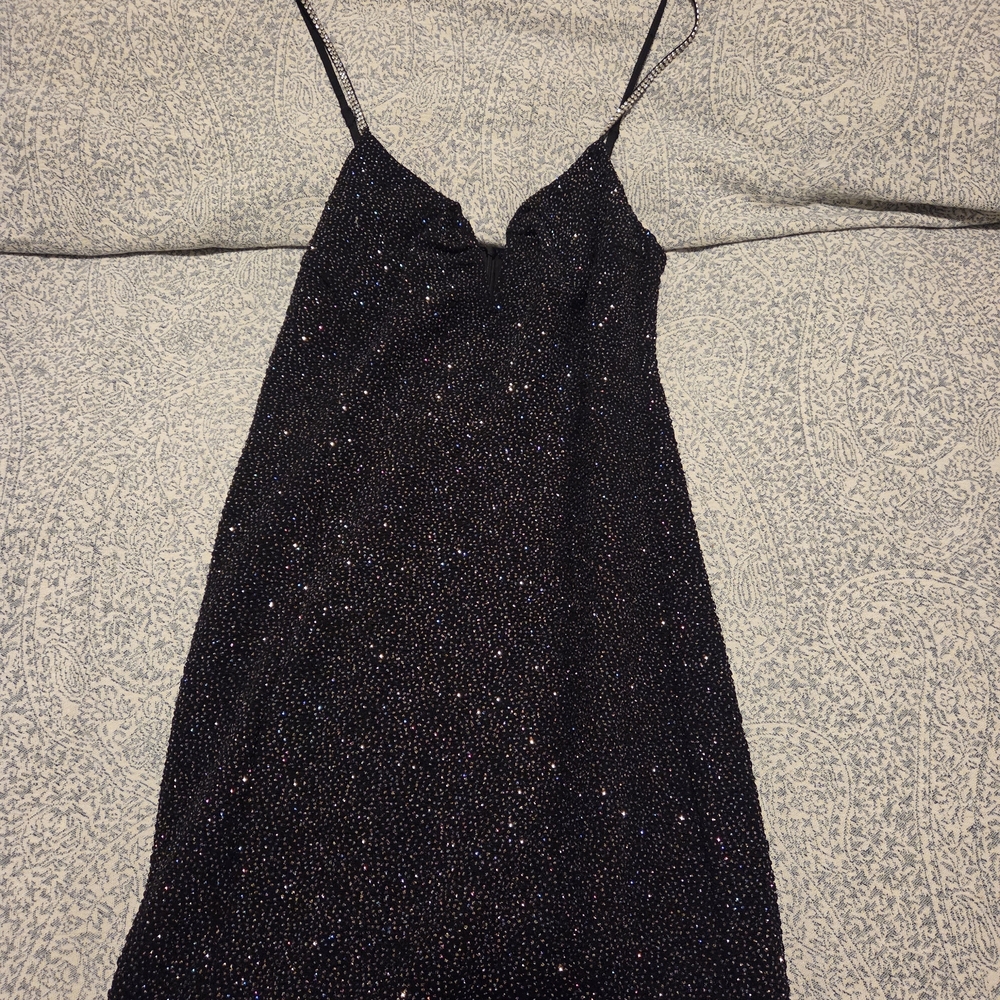 Astr Black Sparkle Mini Slip Dress